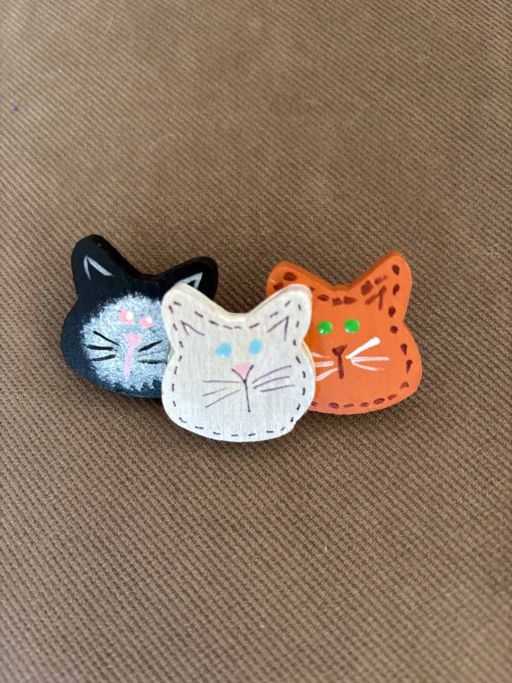 Handmade Cat Face Pins - Black, Cream, Orange